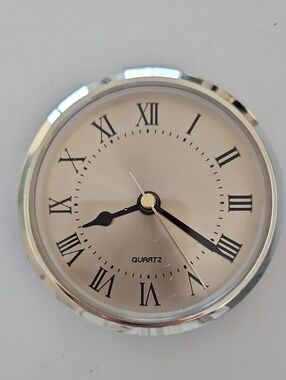 Gold Tone Round Quartz  Clock Fit Up Insert with Roman Numerals. 3.5"